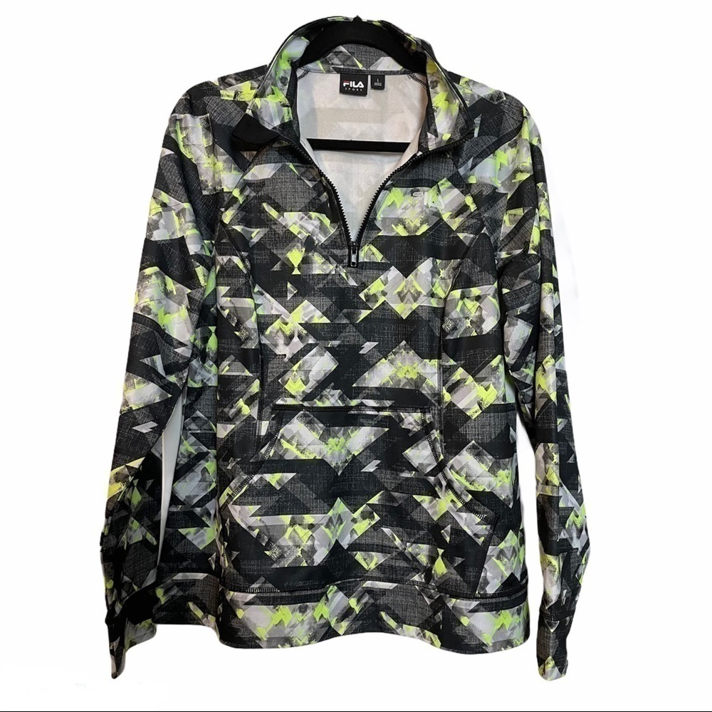 Fila Neon Green and Black Geometric Sport Top (L)